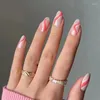 Unghie finte 24 pezzi rosa lucido francese indossabile nail art staccabile punta a spillo carino finito premere con set di colla