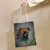 Borse portaoggetti Cartoon Flower Dog Pattern Borsa per la spesa riutilizzabile Tote in tela Stampa Eco Shopper Spalla