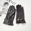 Five Fingers Gloves Fashion Chain Women PU Leather Winter Warm Plus Velvet Thicken Full Finger Outdoor Riding Touch Screen Driving Mittens 231101