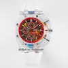 APF 44mm AET Remould A3126 Automatic Chronograph Mens Watch Watch Progposite Material Case Red Dial Red White Rubber Strap Super Version Reloj Hombre Phetime D4