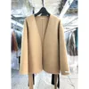 Women's Wool Blends Winter Autumn Elegant Loose With Belt Wool Coats Women Korean Style Fashion Casual Long Sleeve V-Neck Camel Ladies Jackets 231101