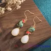 Kolczyki Dangle White Jade Carp Carp Kamień Biżuteria Luksusowe Akcesoria Projektantki szlachetne jadeite naturalne vintage 925 srebrne kobiety prawdziwe