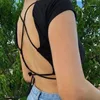 T-shirts pour femmes Dos nu à lacets Crop Tops T-shirt à manches courtes Style fille Sweet Spicy Streetwear Design Sense Top Base Shirt Blanc Noir