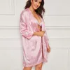 Mulheres sleepwear rosa luz e fina camisola plus size lingerie sexy mulheres seda listra robe cetim roupão pijamas 2023