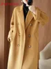 Women's Wool Blends 100% Pure Wool Double-sided Cashmere Coat Female Winter High-grade Camel Double-breasted Loose Long Woolen Coat Wool Coat Women 231031