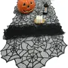 Bordslöpare halloween bordsduk spets varp stickning spindel web julfest dekoration prop ihålig ut svart löpare textil linne 50*205 231101