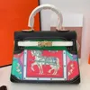 Borsa tote di design di lusso Borsa PLATINO di lusso Edizione Graffiti Borsa in pelle da DONNA Borsa a tracolla moda Borsa con fibbia retrò Pittura grafica giungla animale