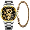 Armbanduhren Luxus-Herrenuhr High-End-Gold-Dragon-Armband-Set männlicher Student Quarz im chinesischen Stil Reloj Lujo Hombre