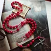 Pendentif Colliers QIGO Rouge Imitation Perle Chapelet Collier Longues Perles Brin Croix Bijoux Religieux