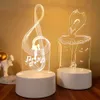 Nachtlichten Nieuwe 3D Illusion Baby Night Light Musical Note Hologram Nachtlicht voor thuisdecoratie USB Lamp Musical Souven Warm White Lights P230331