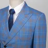 Herrenanzüge Blazer S-5XL Blazer Weste Hosen Luxus High-End-Marke Herren Slim Formal Business Blau karierter Anzug 3-teilig Bräutigam Hochzeitskleid Party Smoking 231101