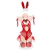 Ani noël lapin fille rouge fourrure résille body uniforme Costume femmes maille creux Pamas Lingerie vêtements de nuit Cosplay cosplay