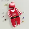 Jumpsuits ma baby 0-18 m Kerst pasgeboren baby baby romper Kerstmankostuum Gestreepte letterprint Jumpsuit met lange mouwen Hoed Kerstoutfits D05L231101