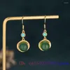 Dingle örhängen grön jade pärla snidad naturlig ädelsten sten tillbehör presentsmycken smycken 925 silver kvinnor kinesiska talismans