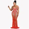 Designer Sexy Strass Diamants Robes Femmes De Luxe Spaghetti Bretelles Maxi Robe Maille Sheer Élégante Soirée Robe De Soirée Clubwear En Gros Vêtements 10329