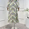 Casual klänningar 2023 LINEN VIOLET LITTLE FLORAL PRINT Hög midja långärmad midi -klänning Ankomstens toppkvalitet