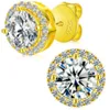 Parafuso fino banhado a ouro 925 prata esterlina Iced Out Vvs Moissanite Diamond Halo Stud para homens