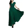 Casual Dresses 2023 For Women Bandage Bohemian Solid Color Short Sleeve V Neck Tight Waist Maxi Evening Dress Summer