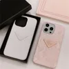 Designer Phone case Triangle letters iPhone 15 14 13 Pro Max 12 Mini 11 Xs XR Plus Fashion printed leather rear cover case Pink phone case with box