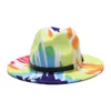 Large Brim Chapeaux Seau Coloré Imprimé Fedora Chapeau Printemps Automne Couleur Vive Laine Jazz Hommes Femmes Feutre Tie Dye Laine Comme Panama 231101