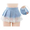 Ani Anime Girl Bule Plaid Rabbit Ear Maid Uniform Women Bunny Lace Pleated Skirt Outfit Costume Cosplay cosplay