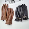 Five Fingers Gloves Fashion Chain Women PU Leather Winter Warm Plus Velvet Thicken Full Finger Outdoor Riding Touch Screen Driving Mittens 231101