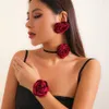 Conjuntos de joyería de boda IngeSight Z Romántico Big Rose Flower Pendientes Pulsera Collar Mujeres Kpop Velvet Cuerda Cadena Fiesta Y2K 231101