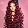 180 Density 99J Burgundy Loose Deep Wave Wigs Glueless 13x4 Lace Frontal Human Hair Wigs for Women Wine Red Synthetic Lace Closure Wig