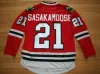 Mens aanpassen 1950 Fred Sasakamoose 21 hockey jerseys vintage zwart rood gestikte ccm shirts m-xxxl