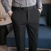 Men's Suits 2023 Elegant Gray Dress Pants Mens British Style Slim Fit Social Party Grey Capris Wedding Trousers Stretch 28-36