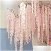 Decorative Flowers Wreaths Decorative Flowers 30Cm Artificial Cherry Blossom Vine Silk For Party Wedding Ceiling Decor Fake Garland Dhi8Y