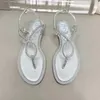 RENE CAOVILLA crystal Summer Hollow Sandalias de mujer Cuero genuino Toe Runway Party Sandalias de cristal de moda Diseño de tacón bajo Sandalias de tacón bajo 35---43size