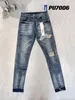 Designer jeans jeans viola jeans da uomo femminile angosciate motociclisti strappato slim fit denim per uomini pantaloni neri della moda