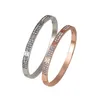 Bracelet polyvalent en acier titane ouvert à double rangée de diamants incrustés de mode pour femmes avec boîte d'origine UI0K