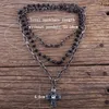 Fashion Bohemian Tribal Jewelry 3 Layer Multiple Black Glass Crystal Rosary Link Chain Cross Pendant Necklaces Fashion JewelryNecklace black necklace multi layer