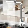Küchenarmaturen 4 Modi Wasserfall Wasserhahn Stream Sprayer Stahl Kalt Single Deck montiert Rotation Waschbecken Mixer Wasserhahn Zubehör