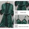 Damen-Nachtwäsche, 4-teilig, sexy Spitzen-Pyjama, modisches V-Ausschnitt-Kleid, Komfort mit Brustpolstern, Nachthemd, lässig, Loungew 231031