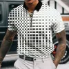 Erkek Polos 3D Dijital Baskı Zip T-Shirt Yaz Günlük Kısa Kollu Sokak Stili Serisi Kıyafetler Yoksal Üst Moda Polo Gömlek XS-8XL