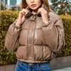 Dames Trenchcoats Winter Dikke Warme Cropped Pufferjas Dames Zwart PU-leer Parka's Elegante Ritsjas Katoen Gevoerd Punk Uitloper