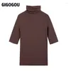 Women's Sweaters GIGOGOU Spring Summer Turtleneck Women Sweater Half Sleeve Woman Pullover Slim Tight Female Knitwear Jumper Top Tee