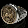 Vintage Sovereign Ring Men St George Portrait Gold Roman Cavalry Dragon Rings for Women Boho Nordic Mythology Viking Jewelry268J