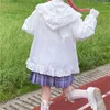 Women's Vests 2023 Japanese Soft Girl Cute Ruffle Hooded Trumpet Sleeve Loose Wild Coat Cos Lolita Loli