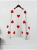Women's Sweaters Love Heart O Neck Knit Sweater For Women Embroidery Fashion Long Sleeve Pullover Female Oversized High Street Jumper 231031