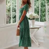 Casual Dresses Dress Women's Square Neck Flower Vintage Print Bubble Sleeve Fragmenterade Flowers Summer Beach Sweet Long 2023