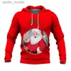 Sweats à capuche pour hommes Sweatshirts Nouveau sweat à capuche joyeux Noël pour hommes avec motif de père Noël imprimé en 3D sweat à capuche à manches longues manteau surdimensionné pour femmes L231101