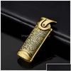 Lighters Lighters Metal Turbo Jet Lighter Windproof Refillable Butane Gas Cigar Cigarette Red Flame Men Gift Torch Drop Delivery Home Dhfjs