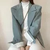 Garnitury damskie Fall 2023 Blazers Corduroy Notched Długość Blezer Woman Korean Chic Style Zielone ubrania z pełnym rękawem Kobieta