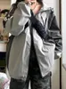 Women's Jackets HOUZHOU Techwear Windbreaker Gray Women Hippie Harajuku Oversize Zipper Hooded Jacket Striped Patchwork Outwear Coat