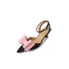 Novedad de verano, Sandalias de tacón alto puntiagudas con lazo elegante y franjas de diferente color, zapatos de mujer de talla grande 110323A