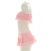 Ani Kawaii – maillot de bain rose chat pour fille, Costume d'été de plage pour étudiantes, poitrine ajourée, ensemble uniforme, fête à la piscine, Cosplay